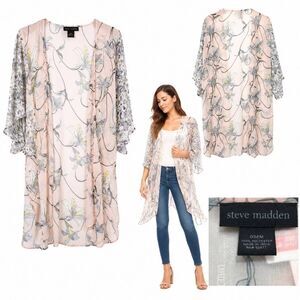 Steve Madden OSFM Blush Floral Sheer Long Kimono Duster